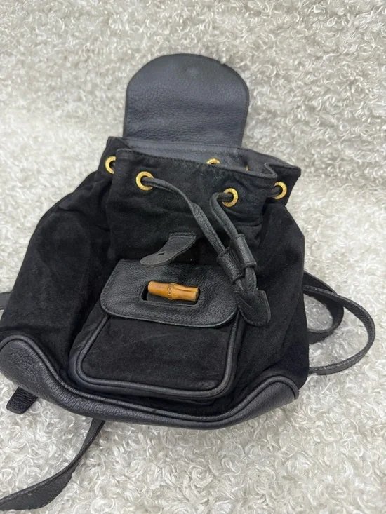 Gucci Mini Bamboo Backpack in Black Suede Leather - Picture 15 of 16